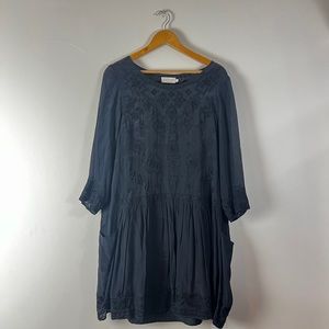 Velvet by Graham & Spencer Embroidered 3/4 Sleeve Sheer Dress w/ Slip, sz. L